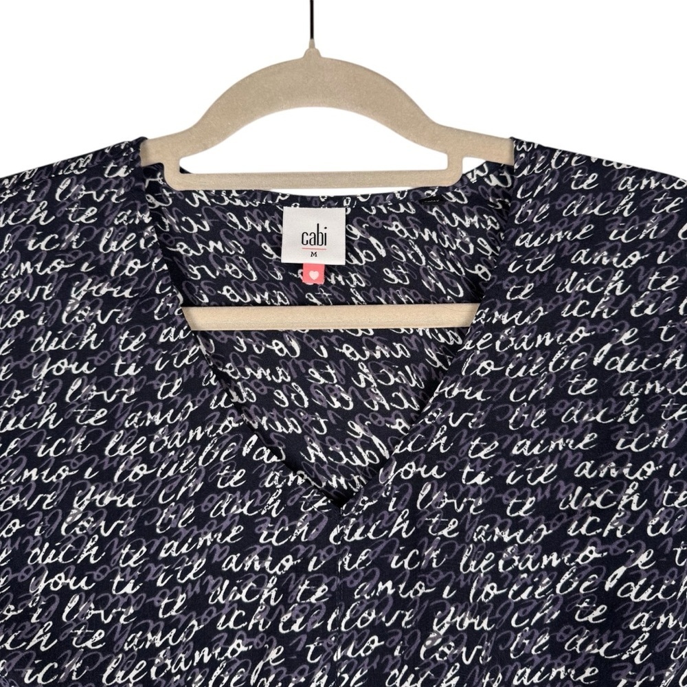 CAbi Medium Te Amo Navy Blue Blouse 5336 Love Letter Women's Shirt Top Tunic - Picture 2 of 8